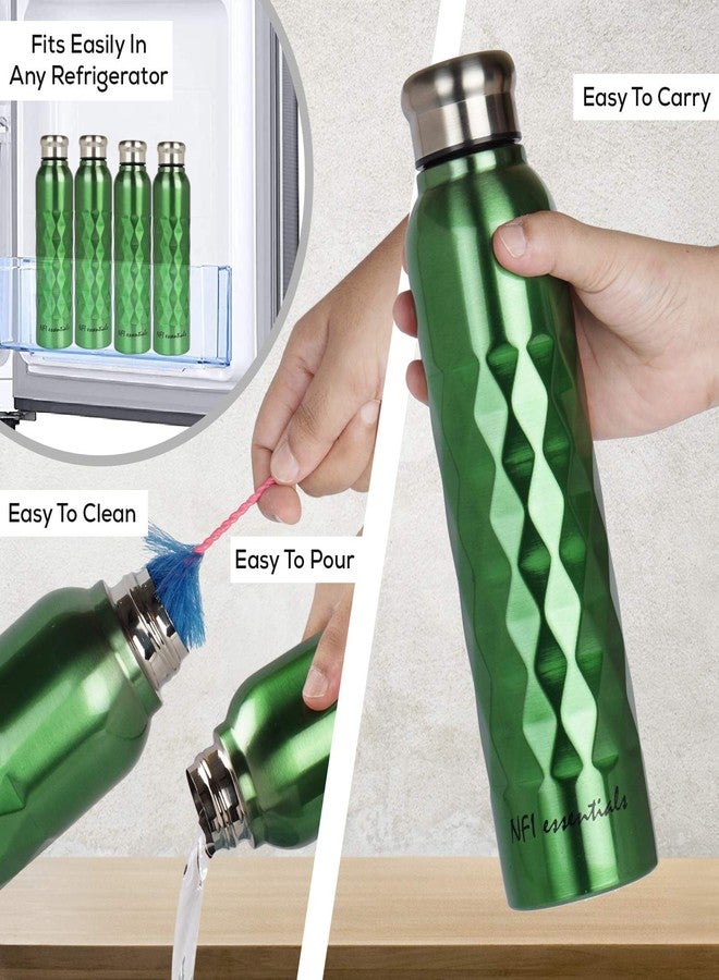 NFI essentials Stainless Steel Single Walled Fridge Water Bottle, 1000ml, Rhombus Design, Leak proof, Water bottle for Office, School, Gym, Refrigerator & Home use, 1litre (Y138 Green Pack of 6) - Image 3